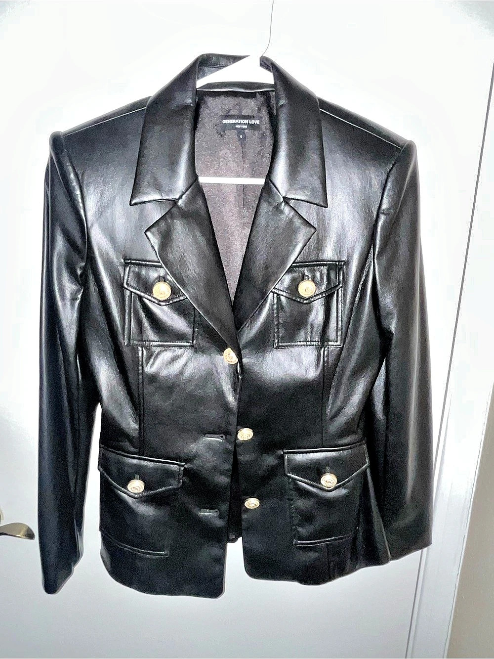 Generation Love Faux Leather Blazer Black Size Small